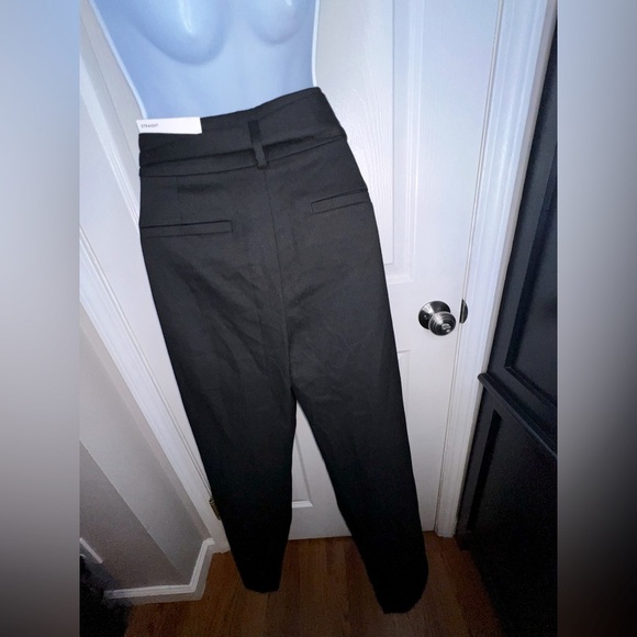 NWT Loft Women’s 6 Black Knit Straight Leg Mid Rise Trouser Dress Pants S Belt - Picture 4 of 12